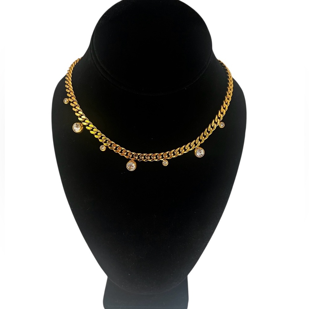 NEW 18K GOLD PLATED CUBAN CHAIN WITH ZIRCON CHARMS – ADJUSTABLE CHOKER